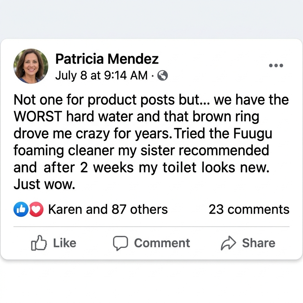Facebook post by Patricia Mendez praising Fuugu foaming cleaner